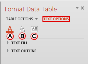 Text Options tab within the Format Data Table Task Pane