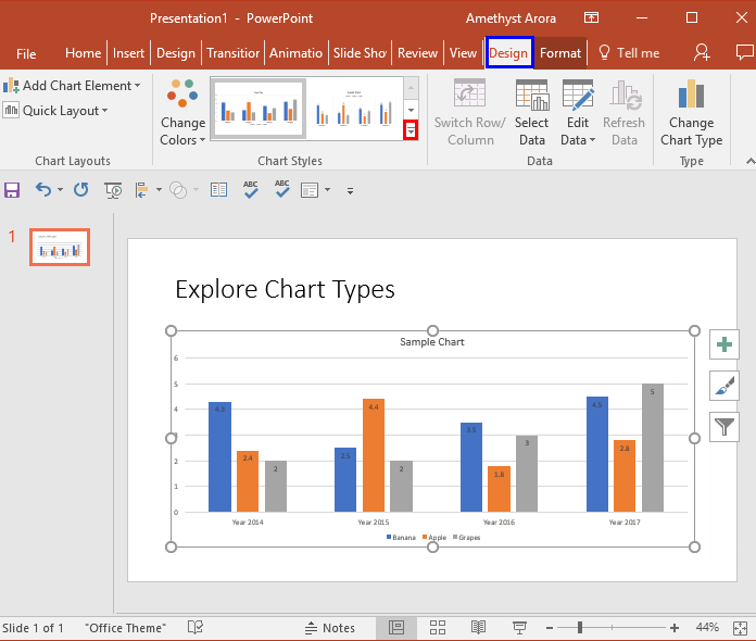 Chart Tools Design Contextual Tab Excel