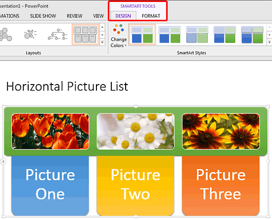 SmartArt Tools Design tab selected