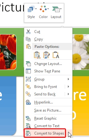 Convert to Shapes option