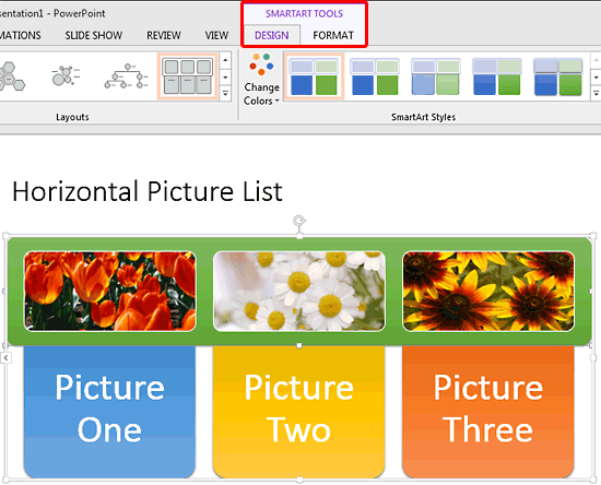 SmartArt Tools Design tab selected