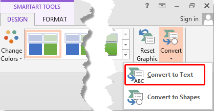 Convert to Text option