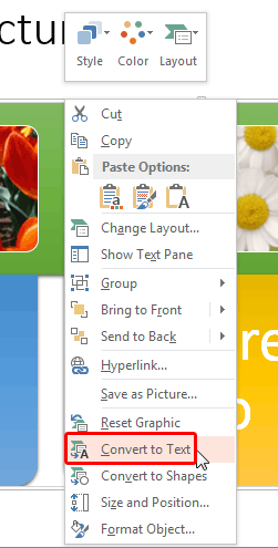Convert to Text option