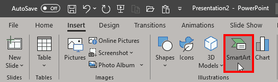 SmartArt button within the Insert tab SmartArt button within the Insert tab