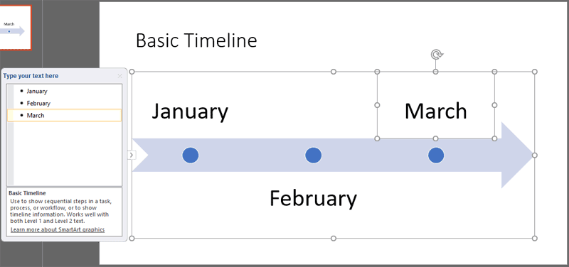 Text added within the Basic Timeline SmartArt graphic