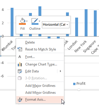 Format Axis option selected Format Axis option selected