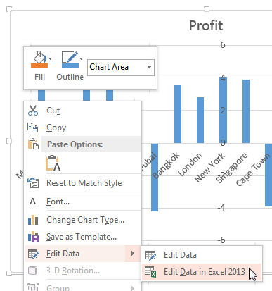 Select Edit Data in Excel 2013 option