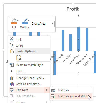 Select Edit Data in Excel 2013 option Select Edit Data in Excel 2013 option