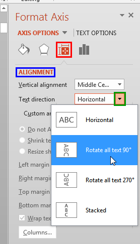 Select Rotate all text 90° option