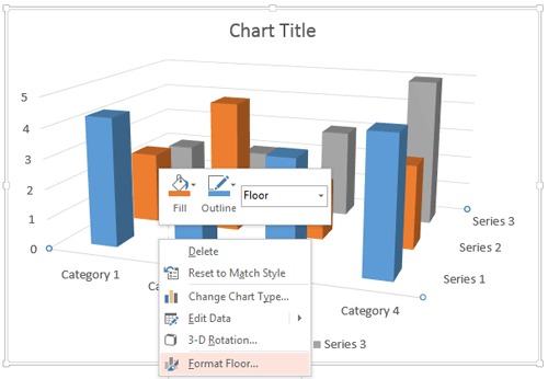 Right-click only the Chart Floor to access Format Floor option Right-click only the Chart Floor to access Format Floor option