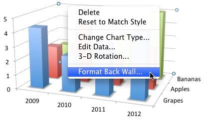 Right-click (or Ctrl+click) only the Back wall to access Format Back Wall option Right-click (or Ctrl+click) only the Back wall to access Format Back Wall option