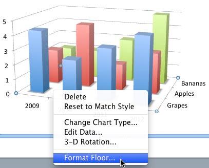 Right-click (or Ctrl+click) the Chart Floor to access the Format Floor option Right-click (or Ctrl+click) the Chart Floor to access the Format Floor option