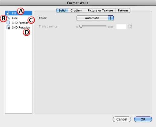 Format Walls dialog box Format Walls dialog box