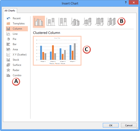 Insert Chart dialog box Insert Chart dialog box