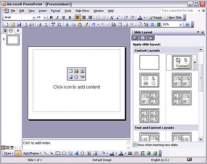PowerPoint Interface with blank layout