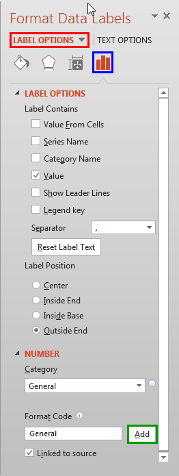 Label Options within Format Data Labels Task Pane