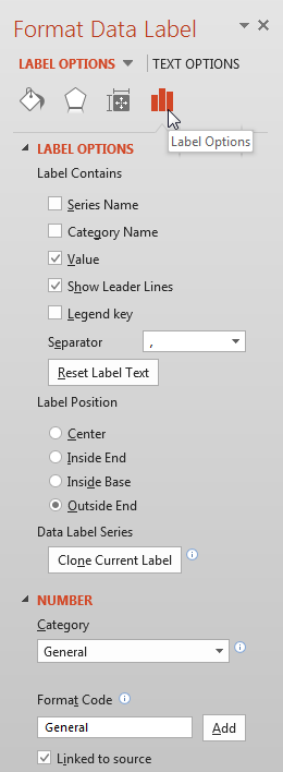 Label Options within Format Data Table Task Pane