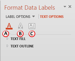 Text Options tab within the Format Data Labels Task Pane Text Options tab within the Format Data Labels Task Pane