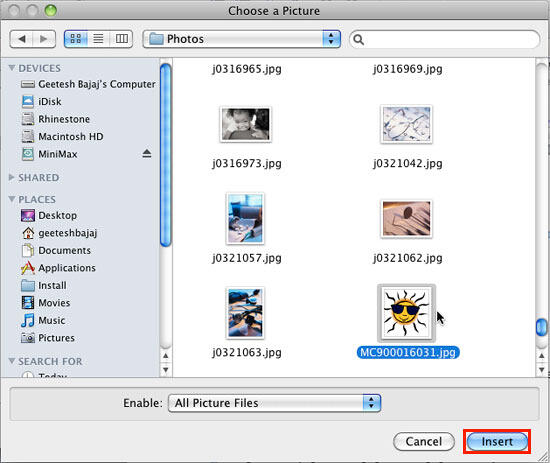 Choose a Picture dialog box Choose a Picture dialog box