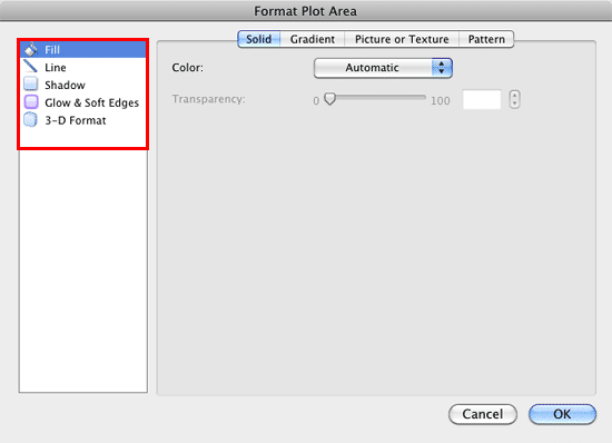 Format Plot Area dialog box Format Plot Area dialog box