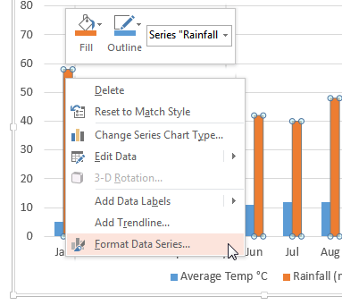 Format Data Series option selected Format Data Series option selected