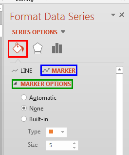 Marker options within the Format Data Series Task Pane Marker options within the Format Data Series Task Pane