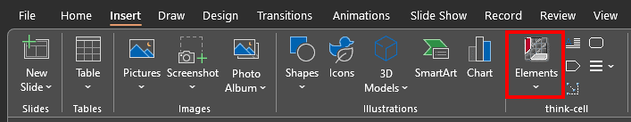think-cells' Elements button think-cells' Elements button