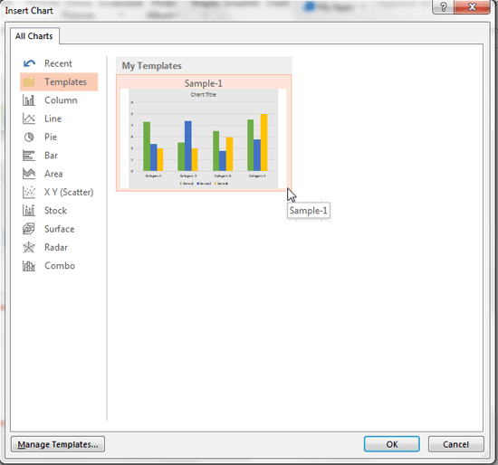 Chart Template within Insert Chart dialog box