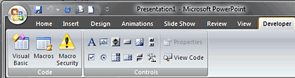 Developer tab of the Ribbon