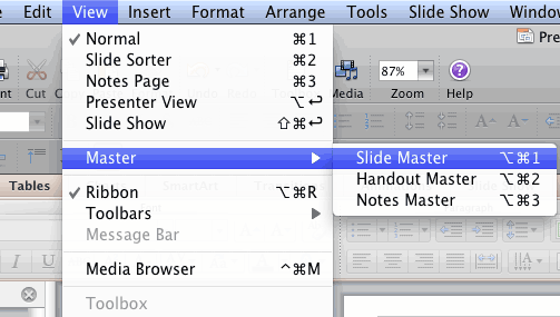 Typing 'm' within View drop-down menu selects the Master option