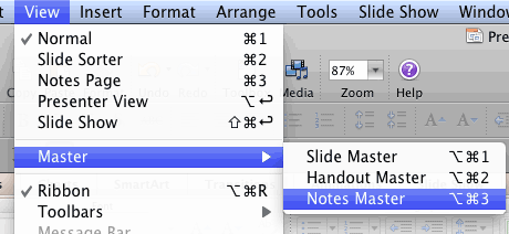 Typing 'n' within Master sub- menu selects the notes Master option