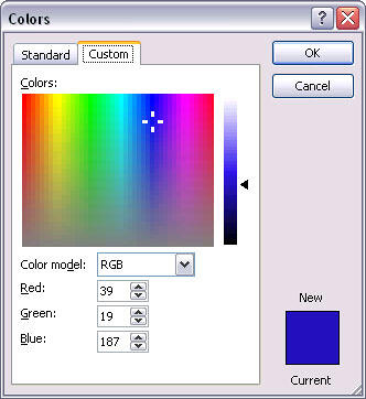 Custom tab of the Colors dialog box