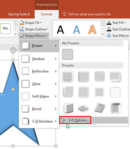3-D Options within the Preset sub-gallery