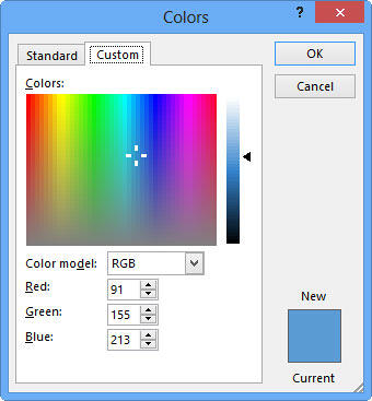 Custom tab of the Colors dialog box Custom tab of the Colors dialog box