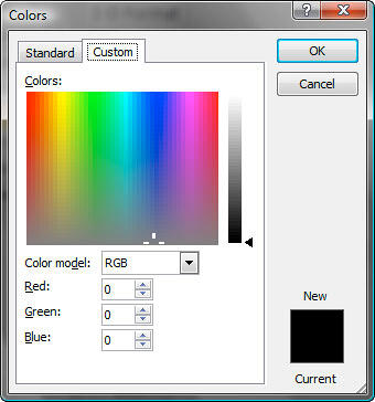 Custom tab of the Colors dialog box Custom tab of the Colors dialog box