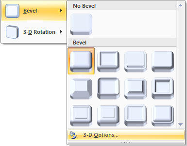 3-D Options in the Bevel gallery 3-D Options in the Bevel gallery