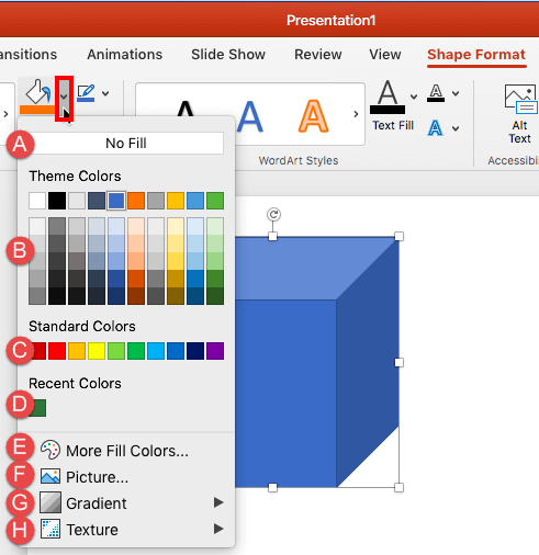 Shape Fill drop-down gallery Shape Fill drop-down gallery