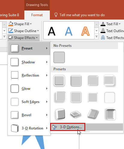 3-D Options within the Preset sub-gallery