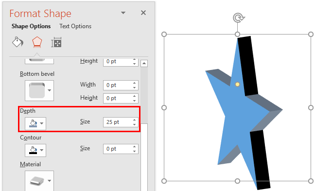 3-D Depth effect applied to a star shape