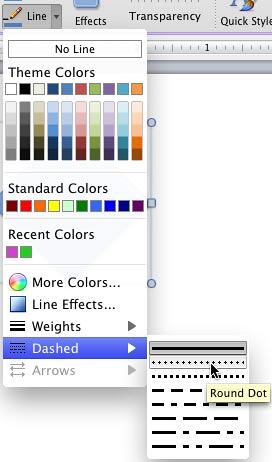 Dashed sub-gallery within the Line drop-down gallery