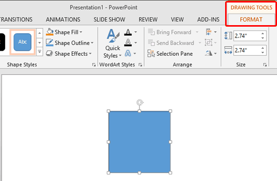 Drawing Tools Format tab of the Ribbon