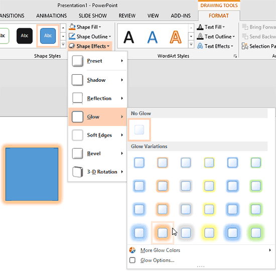 Glow effect applied to a Rectangle