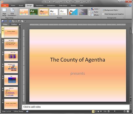 Presentation with a gradient fill color background