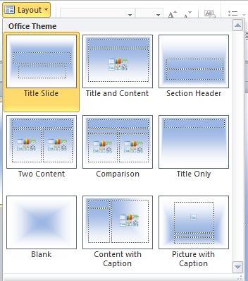 Variations in different slide layouts when Shade from title gradient type is selected