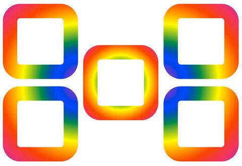 Shapes with radial gradient outlines centered from different positions