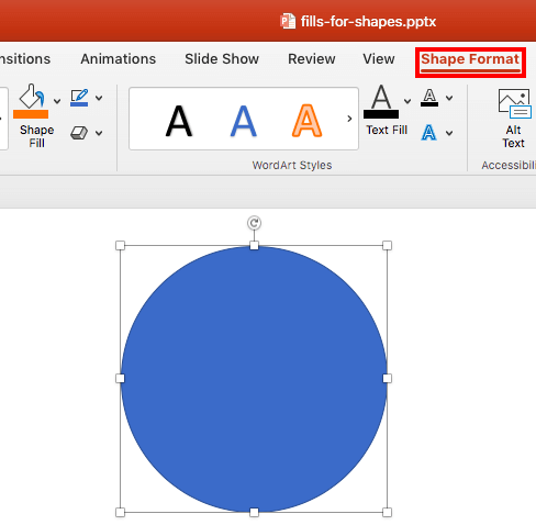 Shape Format tab of the Ribbon