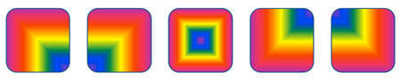 Shapes filled with rectangular gradients centered from different positions