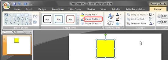 Drawing Tools Format tab of the Ribbon