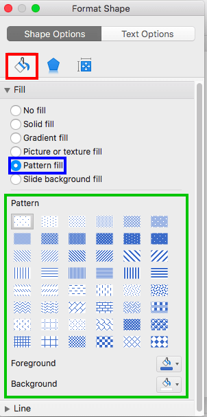 Pattern gallery within Format Shape Task Pane Pattern gallery within Format Shape Task Pane
