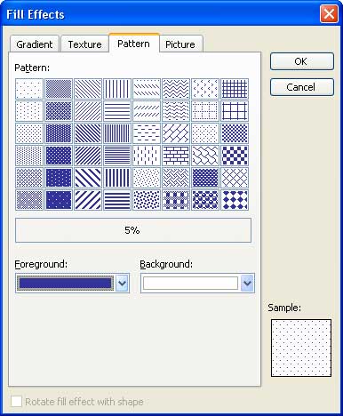 Pattern tab of the Fill Effects dialog box Pattern tab of the Fill Effects dialog box